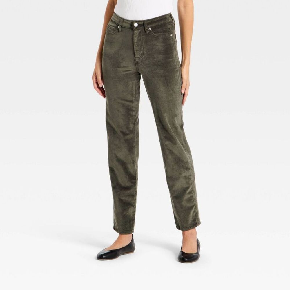Women's Everyday High-Rise Straight Velvet Pants - Universal Thread Gray 8